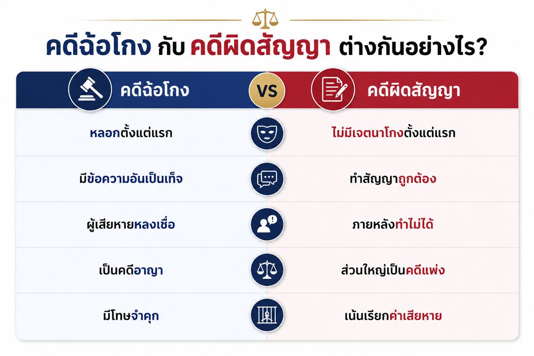 คดีฉ้อโกงกับคดีผิดสัญญาต่างกันอย่างไร