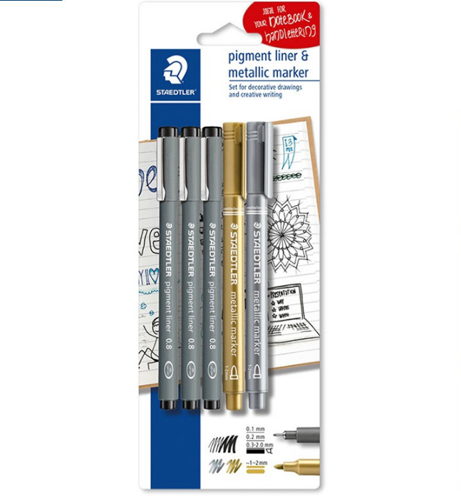 ปากกา Pigment Liner STAEDTLER 01/02/2.0+Metallic เงิน,ทอง