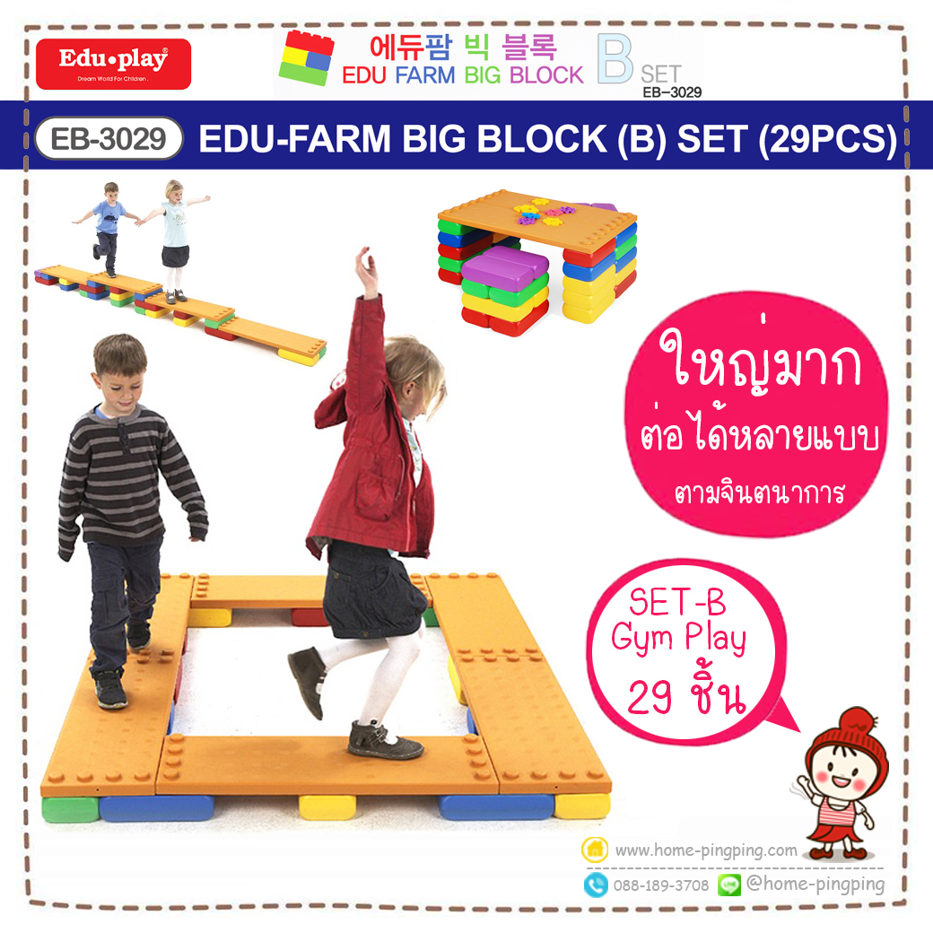 ตัวต่อบล็อก ขนาดใหญ่ FARM BIG BLOCK ชุด GYM PLAY - B set 29PCS ยี่ห้อ Edu Play