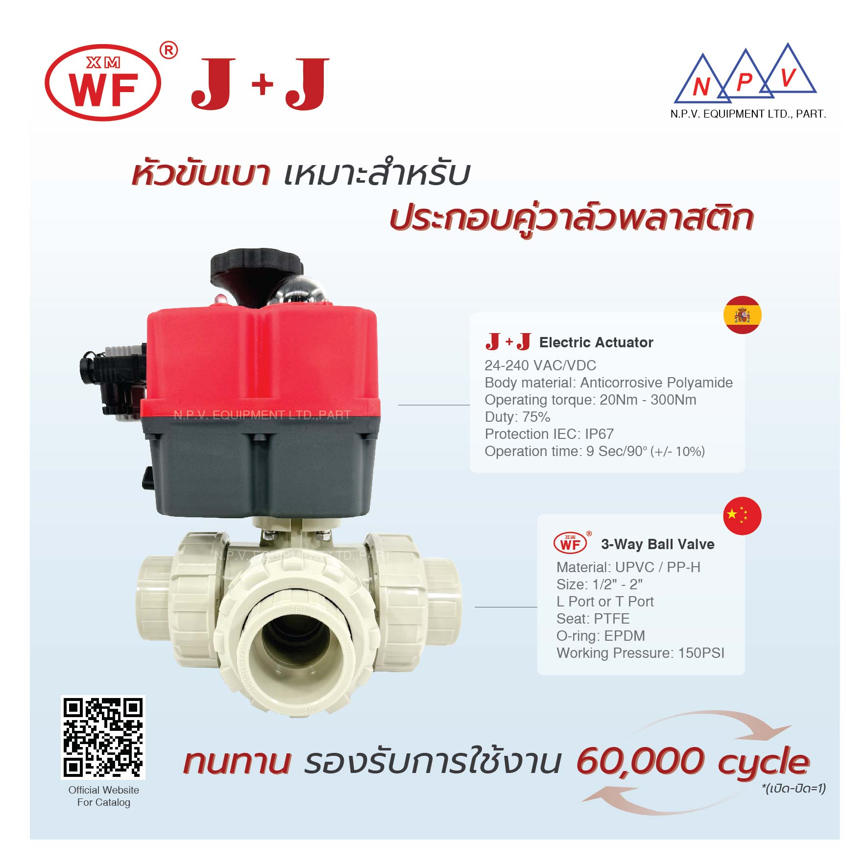 WF Three Way Ball Valve with JJ Electric Actuator