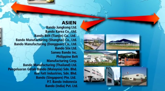โรงงานแบนโด้ในเอเชีย ตัวแทนจำหน่ายแบนโด้ สายพานแบนโด้ Bando Distributor โรงงานแบนโด้ Bando Belt สายพานร่องวี สายพานไทม์มิ่ง สายพานยางดำ สายพาน Bando