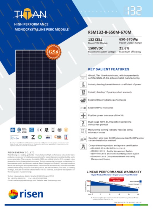 Solar panel technical data sheet Risen by Papop Solar