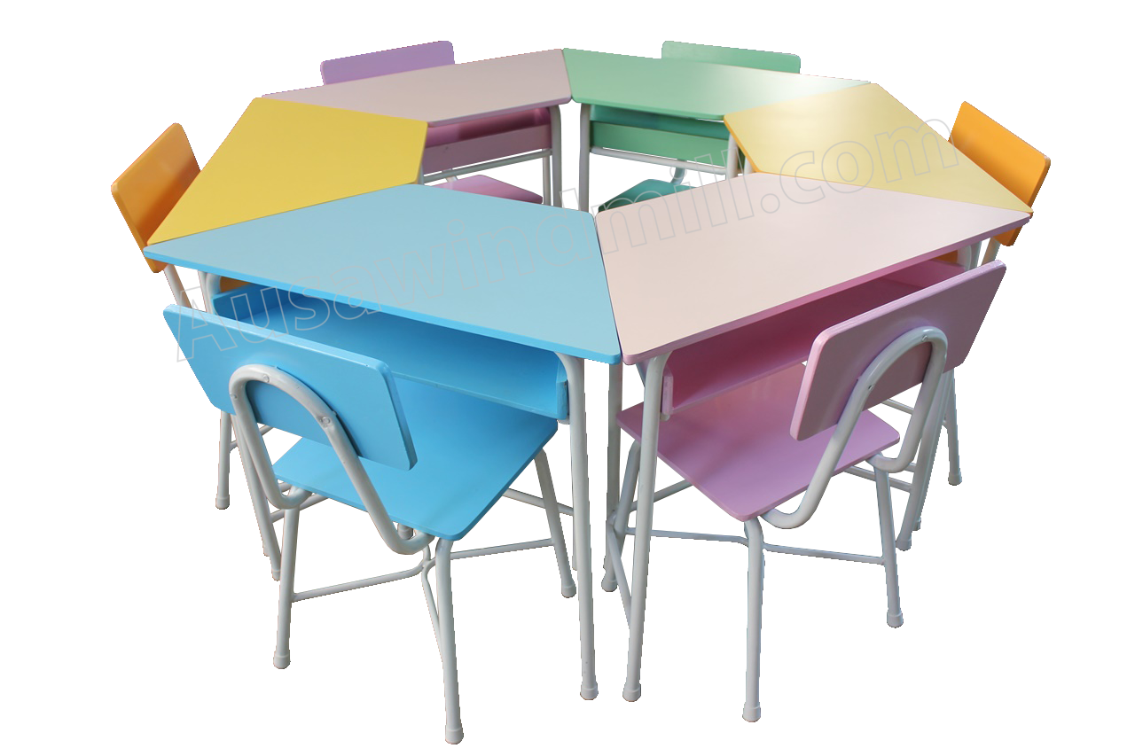 โต๊ะเก้าอี้นักเรียนหมู่ทรงคางหมูคละสี