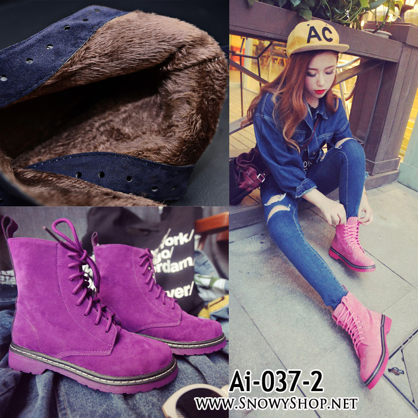 [[พร้อมส่ง 36]] [Ai-037-2] Aix Boots รองเท้าบู๊ทกันหนาวสีชมพูซับขนกันหนาวสีน้ำตาลด้านในพร้อมผูกเชือกเก๋ๆค่ะ 