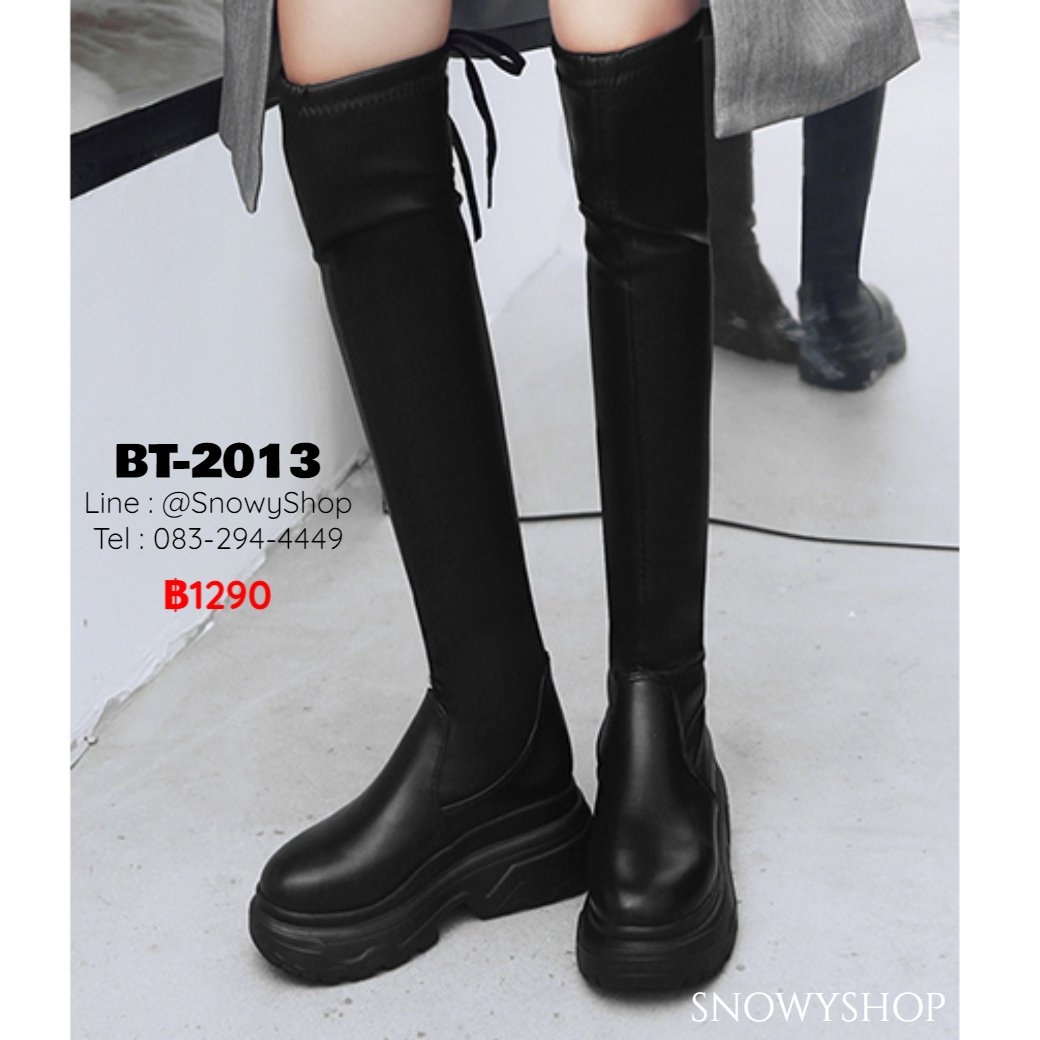 [พร้อมส่ง 36,37,38,39] [BT-2013]  Long Boots รองเท้าบู๊ทหนังยาวสีดำ ด้านในซับขนกันหนาว ขอบบนด้านหลังผูกเชือก ส้นเตี้ยค่ะ