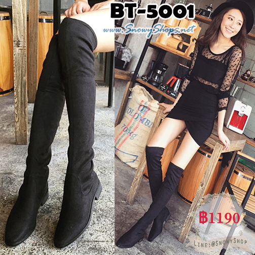 [พร้อมส่ง 36] [Boots] [BT-5001] [Boots] [BT-5001] Boots รองเท้าบู๊ทหนังกำมะหยี่สีดำ บูทยาวเหนือเข่าผ้ายืดกระชับใส่แล้วขาเรียว