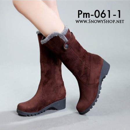  [[พร้อมส่ง 36,37,38,39,40,41,42,43]] [Pm-061-1] Pangmama++รองเท้าบู๊ท++Boots รองเท้าบู๊ทสูงสีน้ำตาลบุขนด้านในกันหนาว