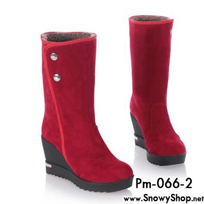  [[พร้อมส่ง 36,37,39]] [Boots] [Pm-066-2] Pangmama รองเท้าบู๊ทสีแดงบู๊ทสูงบุนด้านในกันหนาวได้ รองเท้าสามารถพับได้ เป็น 2 สไตล์ค่ะ