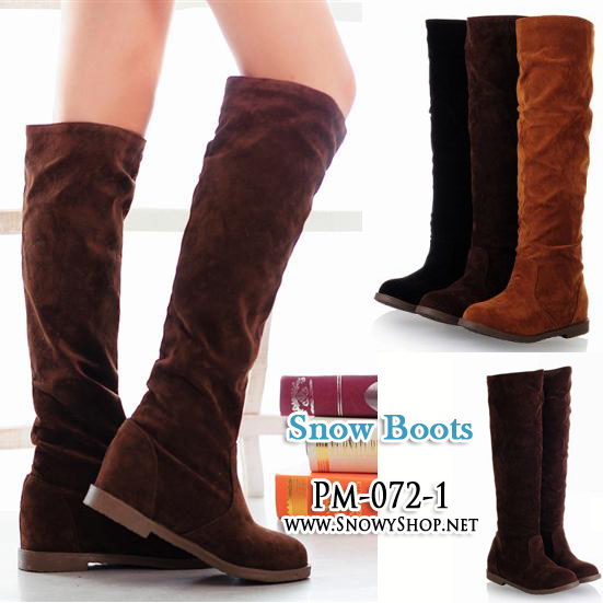 [[พร้อมส่ง 37]] [Boots] [Pm-072-1] Pangmama รองเท้าบู๊ทยาวสีน้ำตาลบู๊ทหนังกลับซับขนกันหนาวด้านใน