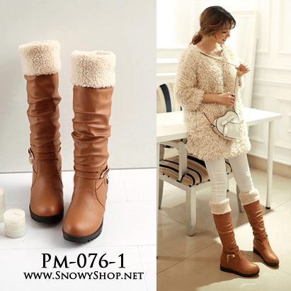  [พร้อมส่ง 36] [Boots] [Pm-076-1] Pangmama รองเท้าบู๊ทสีน้ำตาลเข้มเนื้อหนังบุขนด้านในใว่กันหนาวลุยหิมะได้ไม่เปียกค่ะ