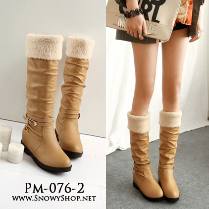  [พร้อมส่ง 36] [Boots] [Pm-076-2]Pangmama รองเท้าบู๊ทสีน้ำตาลอ่อนเนื้อหนังบุขนด้านในใว่กันหนาวลุยหิมะได้ไม่เปียกค่ะ