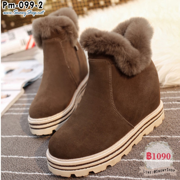 [พร้อมส่ง 37] [Boots] [Pm-099-2] รองเท้าบูทสั้นสีน้ำตาล มีซิปข้าง แต่งขนเฟอร์ด้านในซับขนกันหนาว กันน้ำ เล่นหิมะได้เลยค่ะ 