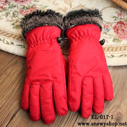 [*พร้อมส่ง] [EL-017-1] EL ถุงมือกันหนาวสีแดงผ้าร่มด้านในบุกันหนาว 