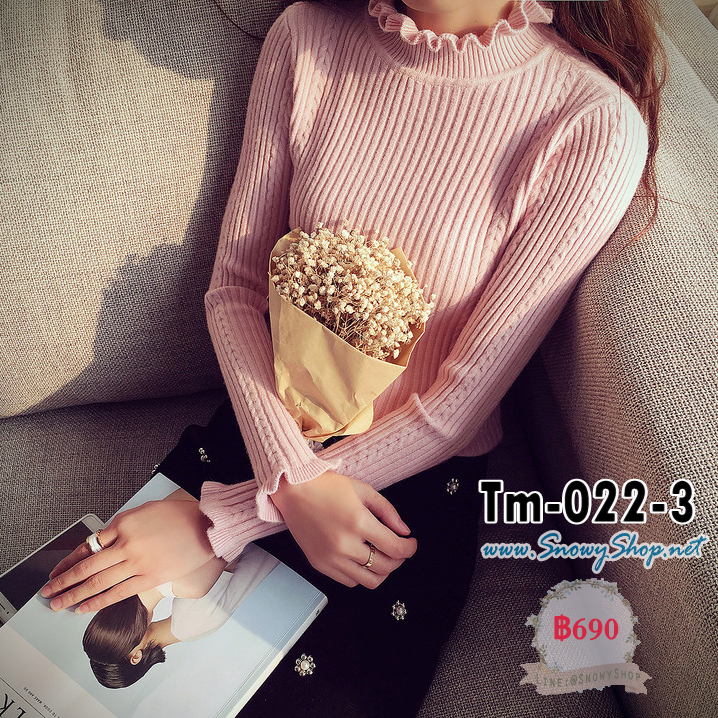 [พร้อมส่ง F] [Tm-022-3] เสื้อไหมพรมคอระบายสีชมพูน่ารัก ผ้าหนานุ่มใส่ดีมาก
