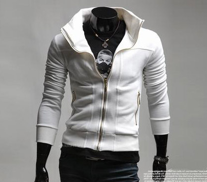  [พร้อมส่ง L,XL] [Tp-021] Tp++เสื้อกันหนาว++เสื้อกันหนาวผู้ชายสีขาว ซิปกลาง เนื้อผ้ายืดหยุ่นได้