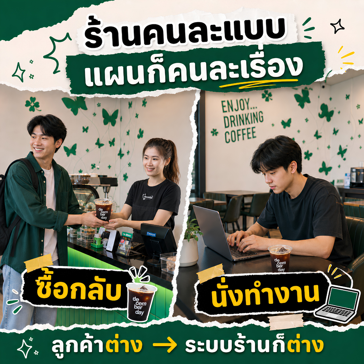 เปรียบเทียบหน้าร้านและระบบหลังร้านสำหรับการวางแผนเปิดร้านกาแฟ
