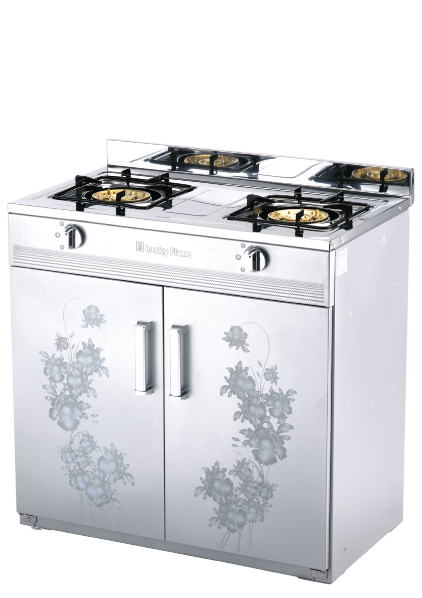 Freestanding gas cooker with cabinet