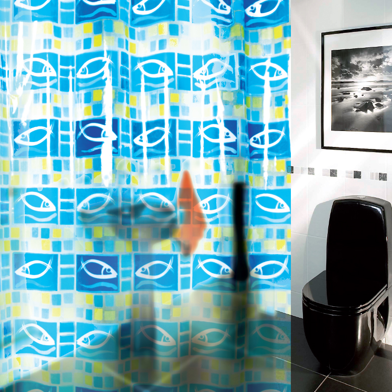 ผ้าม่านห้องน้ำพลาสติกพิมพ์ลายสวยงาม รุ่น PVC ACUSTEX
