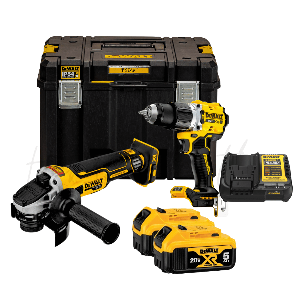DEWALT DCK2026P2T-B1 20V Cordless Hammer Drill Angle Grinder Combo Kit