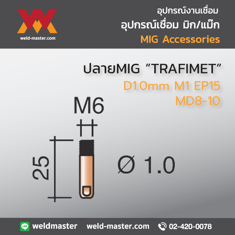 "TRAFIMET" MD8-10 ปลายMIG D1.0mm M1 EP15 24