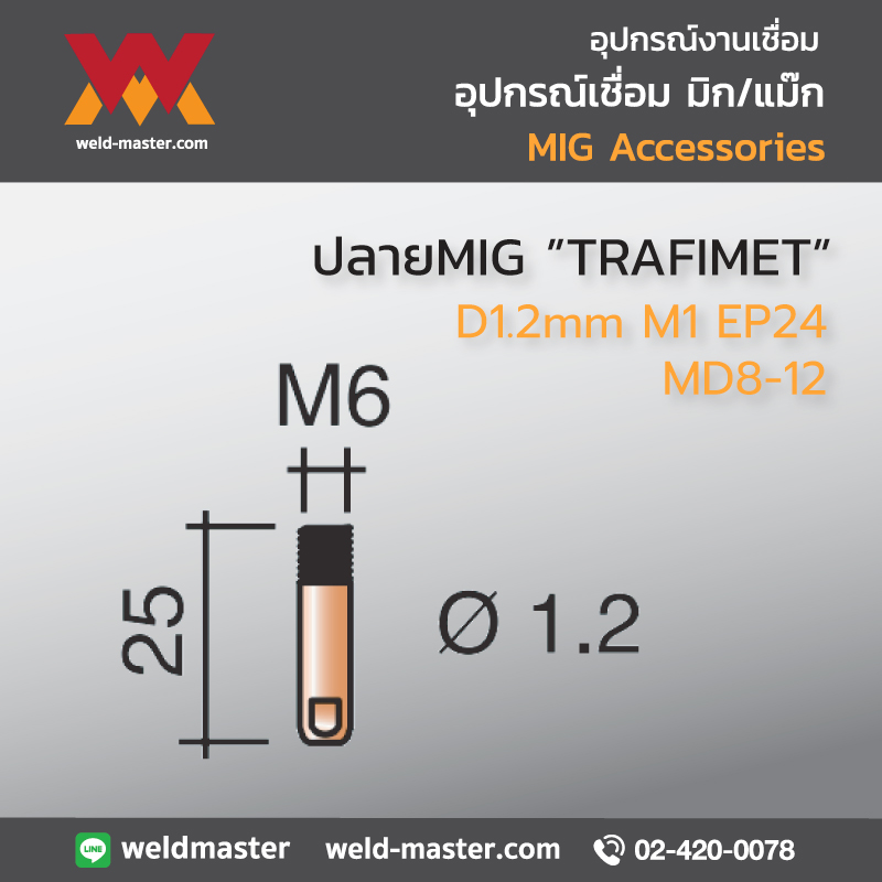 "TRAFIMET" MD8-12 ปลายMIG D1.2mm M1 EP24