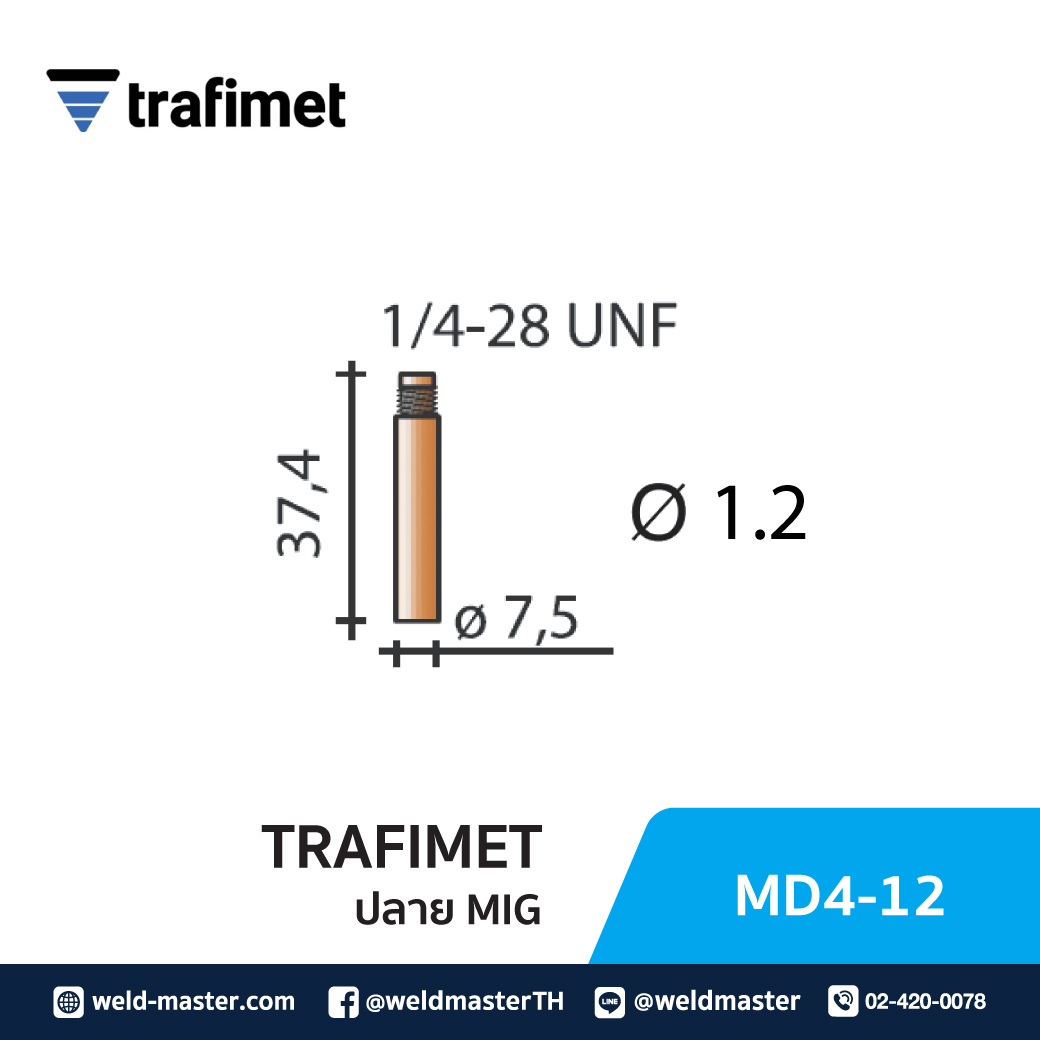 "TRAFIMET" MD4-12 ปลายMIG D1.2mm M3/4