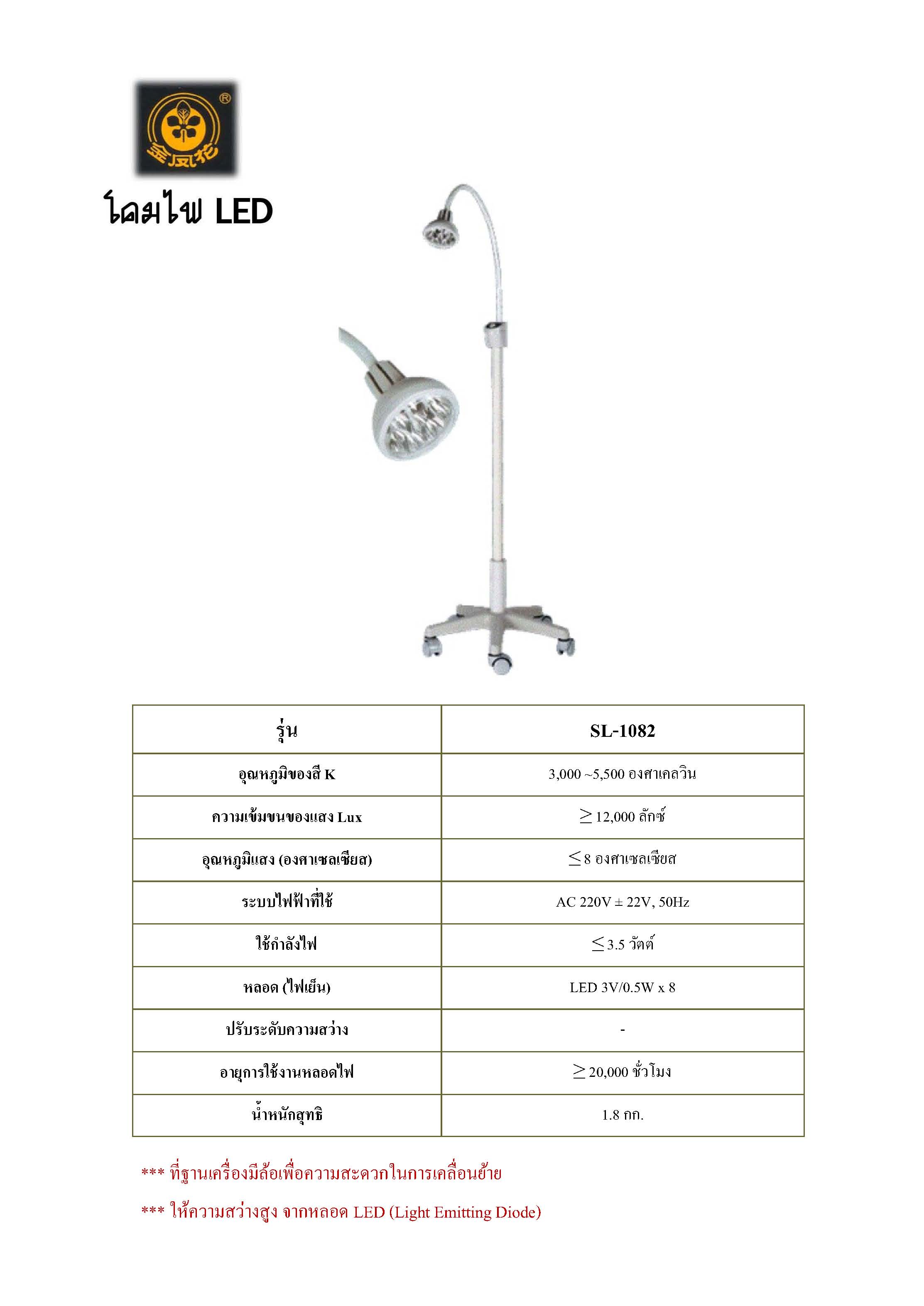 โคมไฟ SWM รุ่น SL-1082 หลอด LED โคมไฟส่องตรวจ / โคมไฟผ่าตัด