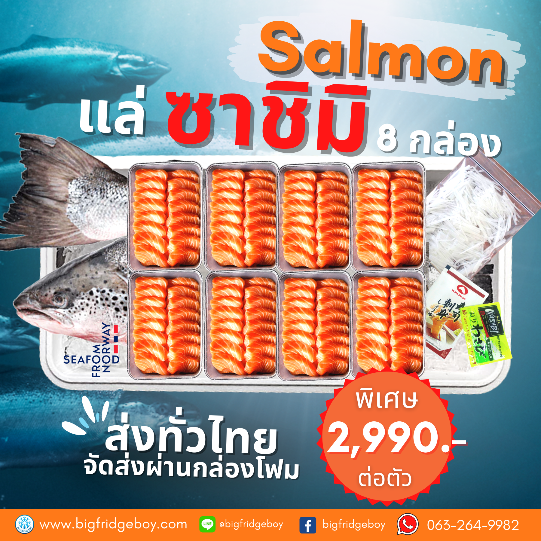 ปลาแซลมอนนอร์เวย์ สดๆ สั่งแบบแล่ซาชิมิ (Fresh Salmon Sashimi)