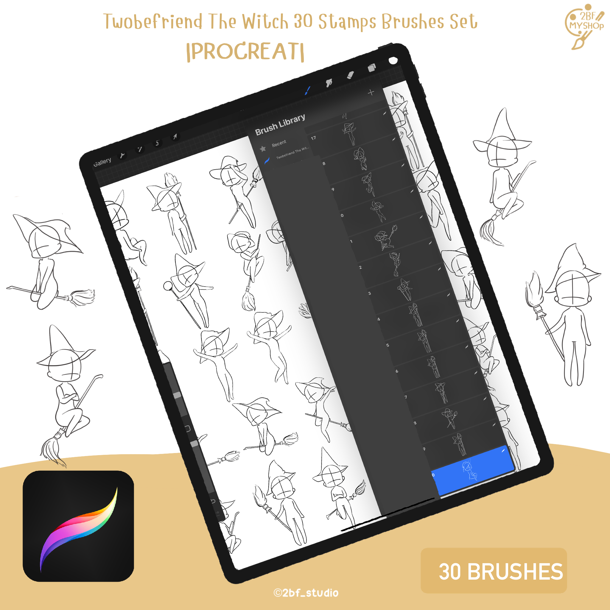Twobefriend The Witch 30 Stamps Brushes Set |PROCREAT BRUSHED|
