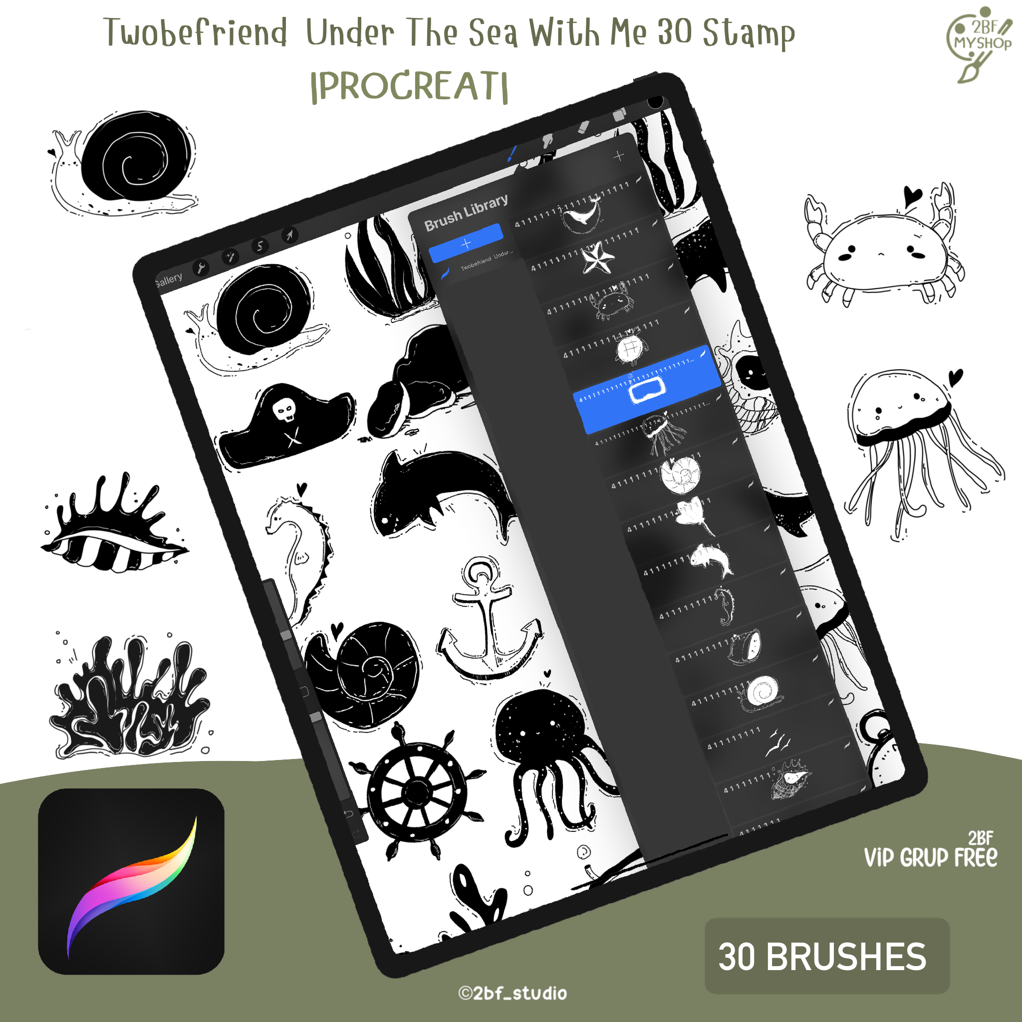 Twobefriend  Under The Sea With Me 30 Stamp   |PROCREAT BRUSHED|