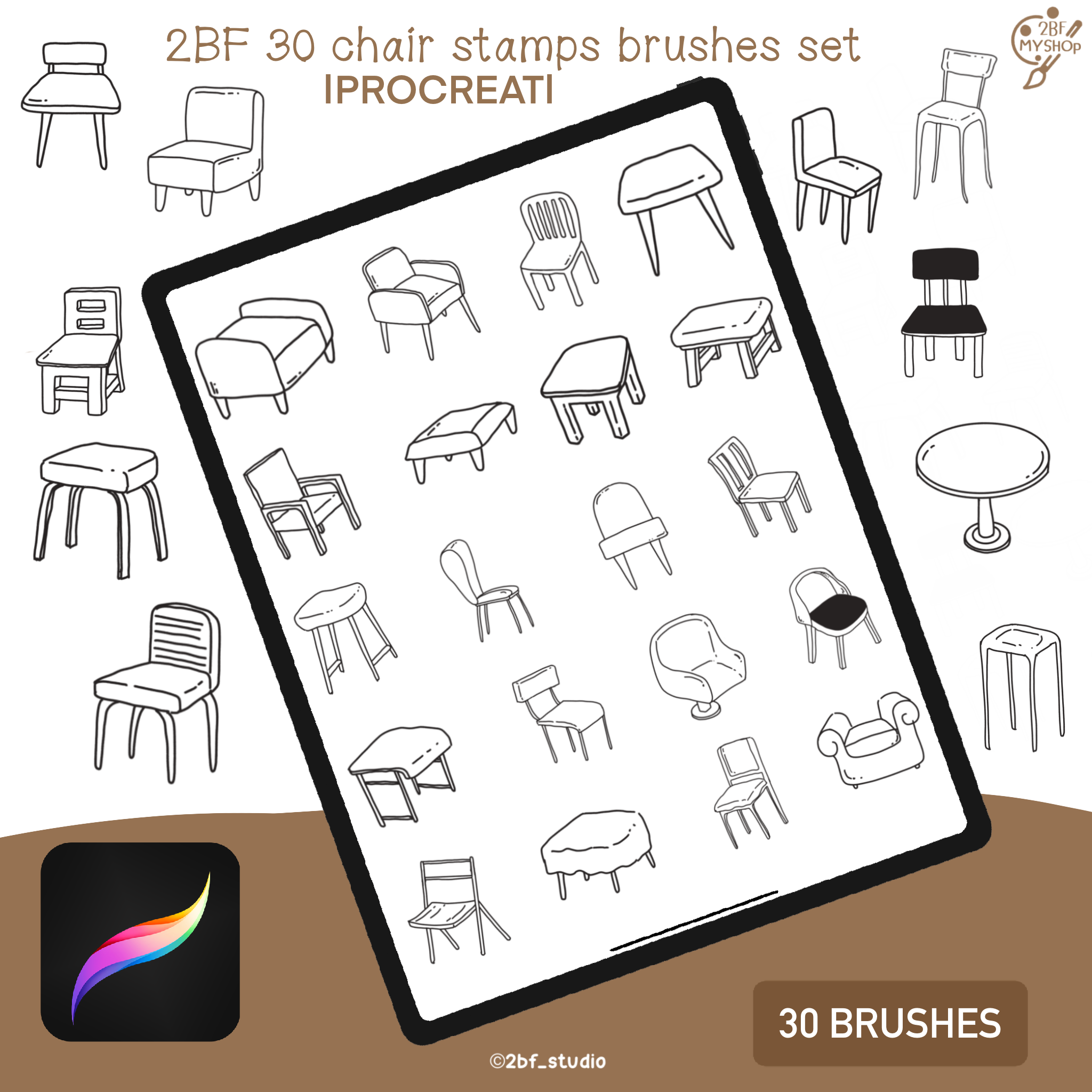 2BF 30 chair stamps brushes set    |PROCREAT BRUSHED|