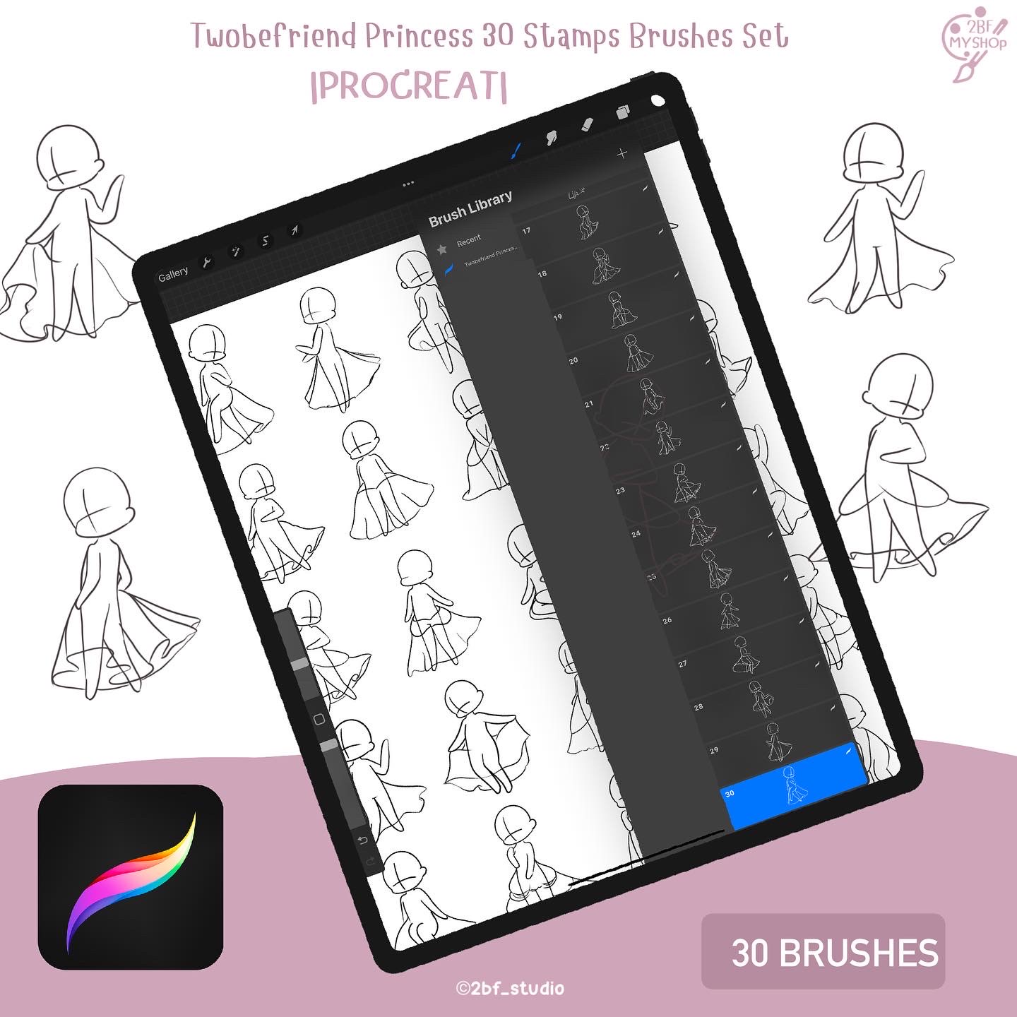 Two Twobefriend Princess 30 Stamps Brushes Set   |PROCREAT BRUSHED|