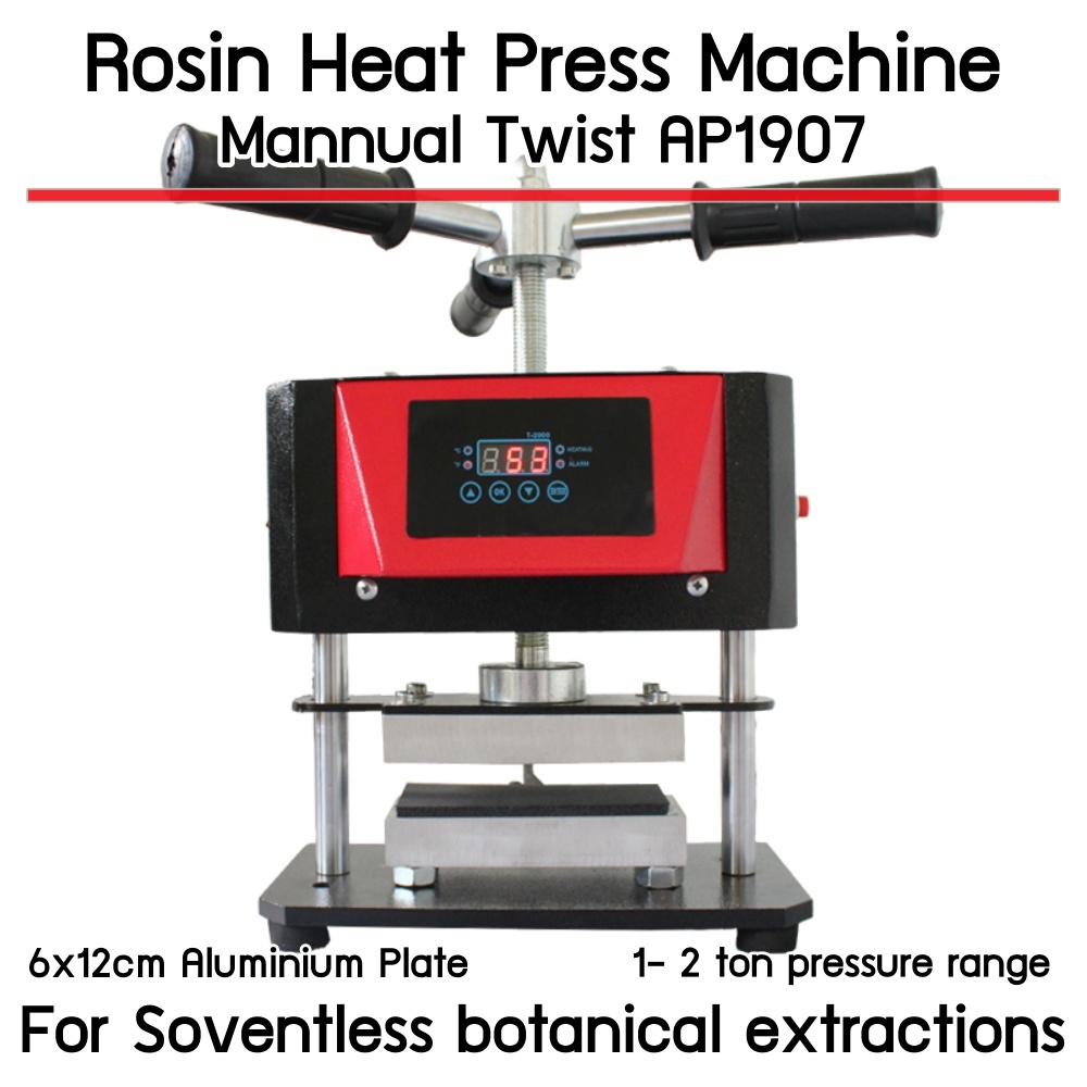 Twist Manual Rosin Press Machine 6cm x 12cm Dual Heat Heating Plate, 1-2 ton Pressure range Heat Press Machine AP1907