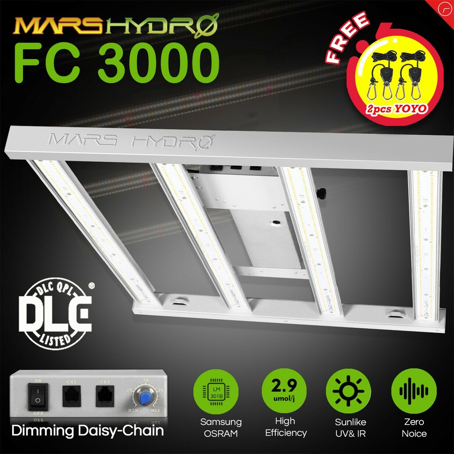 New Designed 2020 Mars Hydro FC 3000 Led Grow Light Full Spectrum Samsung LM301B Osram Diodes Meanwell Driver Hydroponic Commercial Greenhouse Grow 3x3ft 300W