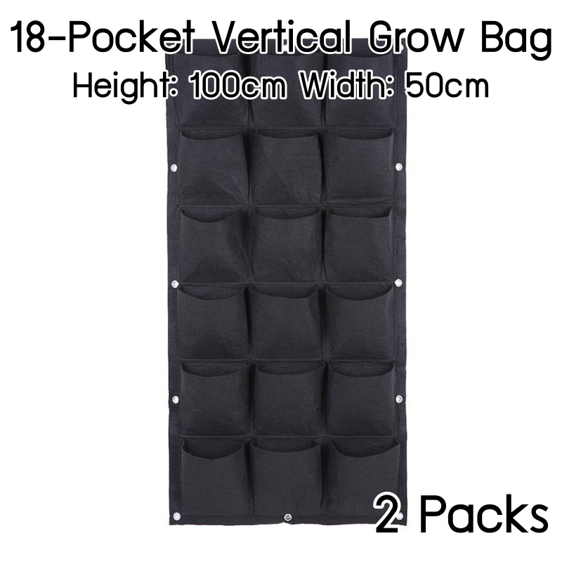 แพ็ค 2! 18-ช่อง ถุงปลูกต้นไม้ Pocket Grow Bag แบบแขวน (แนวตั้ง) สำหรับการปลูกต้นไม้ สูง 100cm กว้าง 50cm ใช้ได้ทั้งภายในและภายนอก 2 packs 18-Pockets Vertical Wall Garden Planter Grow Bag for Flower Vegetable for Indoor/Outdoor Height 100cm Width 50cm