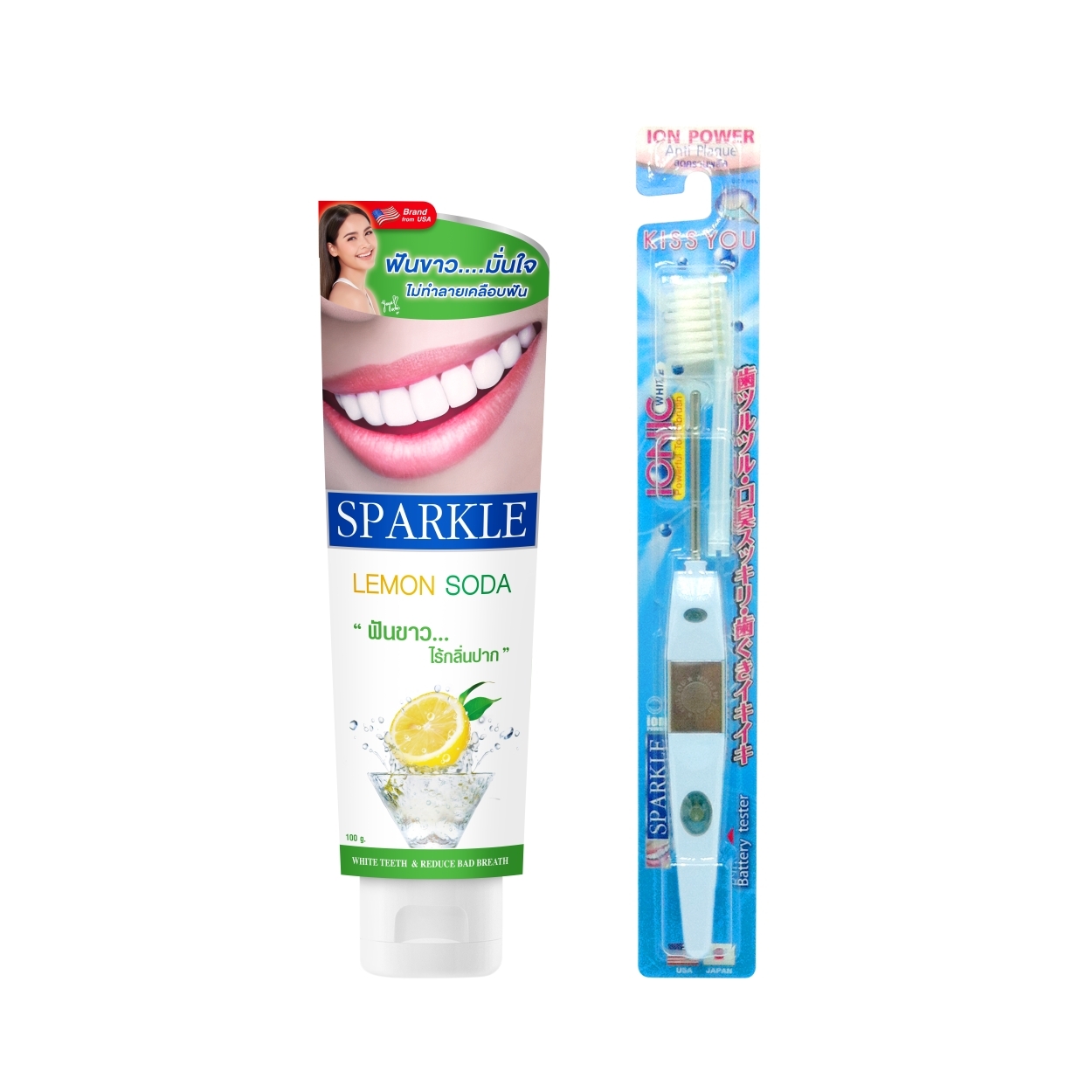 SPARKLE Set แปรงสีฟัน Ionic Toothbrush สีขาว SK0293 + ยาสีฟัน สปาร์คเคิล LEMON 100g SK0069 (SK0069+SK0293)