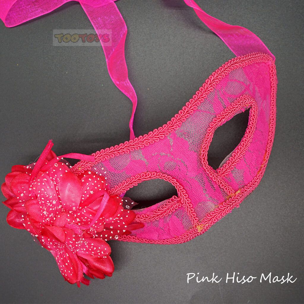 หน้ากากแฟนซีรุ่น Pink Hi-so - สีชมพูประดับด้วยดอกไม้ด้านข้าง
