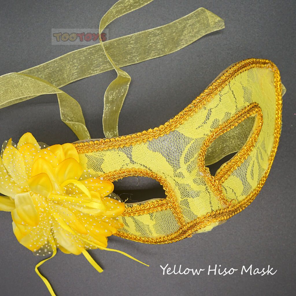 หน้ากากแฟนซีรุ่น Yellow Hi-so - สีเหลืองประดับด้วยดอกไม้ด้านข้าง
