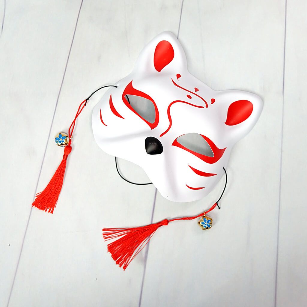 หน้ากากแมวญี่ปุ่นสีขาว เพ้นส์ลายญี่ปุ่น