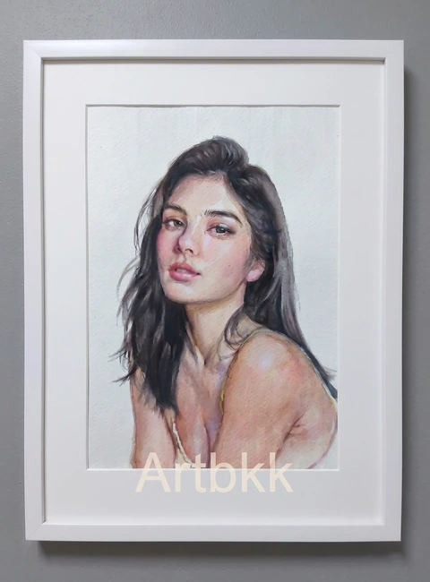 รับวาดภาพสีน้ำคนเหมือนจริงจากรูปภ่ายในกรอบสีขาว สำหรับเป็นของขวัญวันเกิดเพื่อน