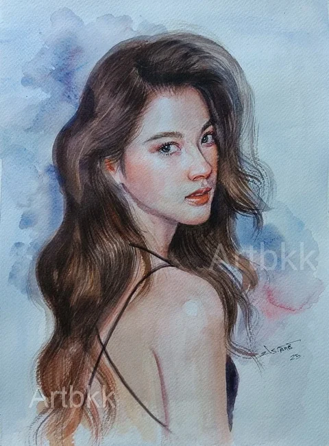 ภาพวาดสีน้ำใบเฟิร์น พิมพ์ชนก