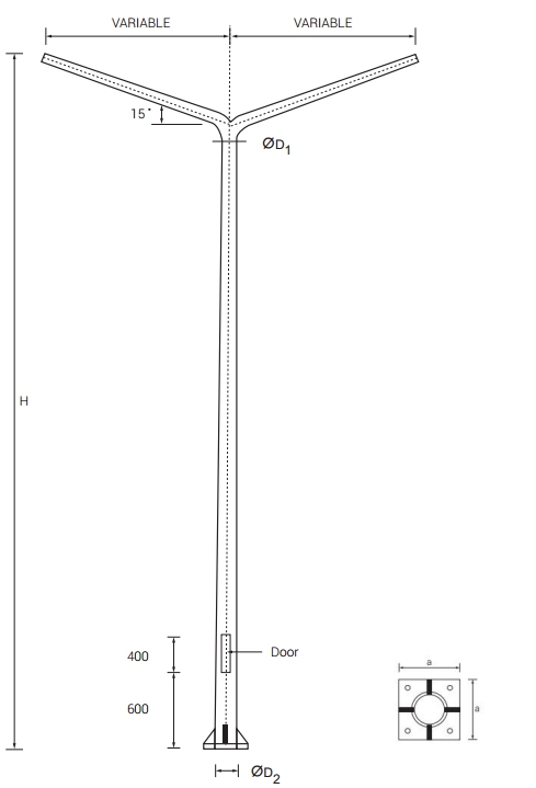 TAPERED STEEL LIGHTING POLE With Double Bracket