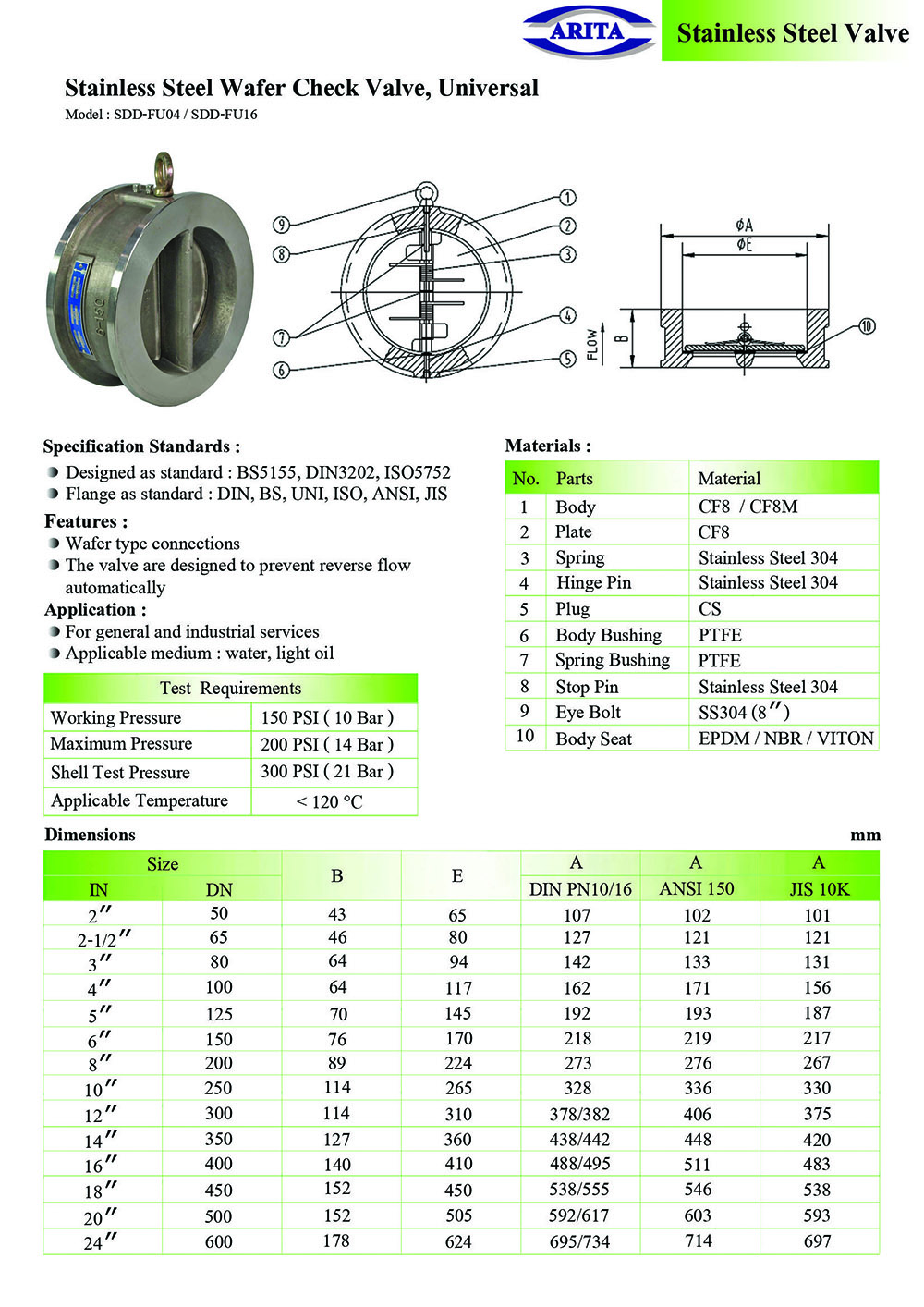 Stainless Steel Wafer Check Valve, Universal Pneumaengineering