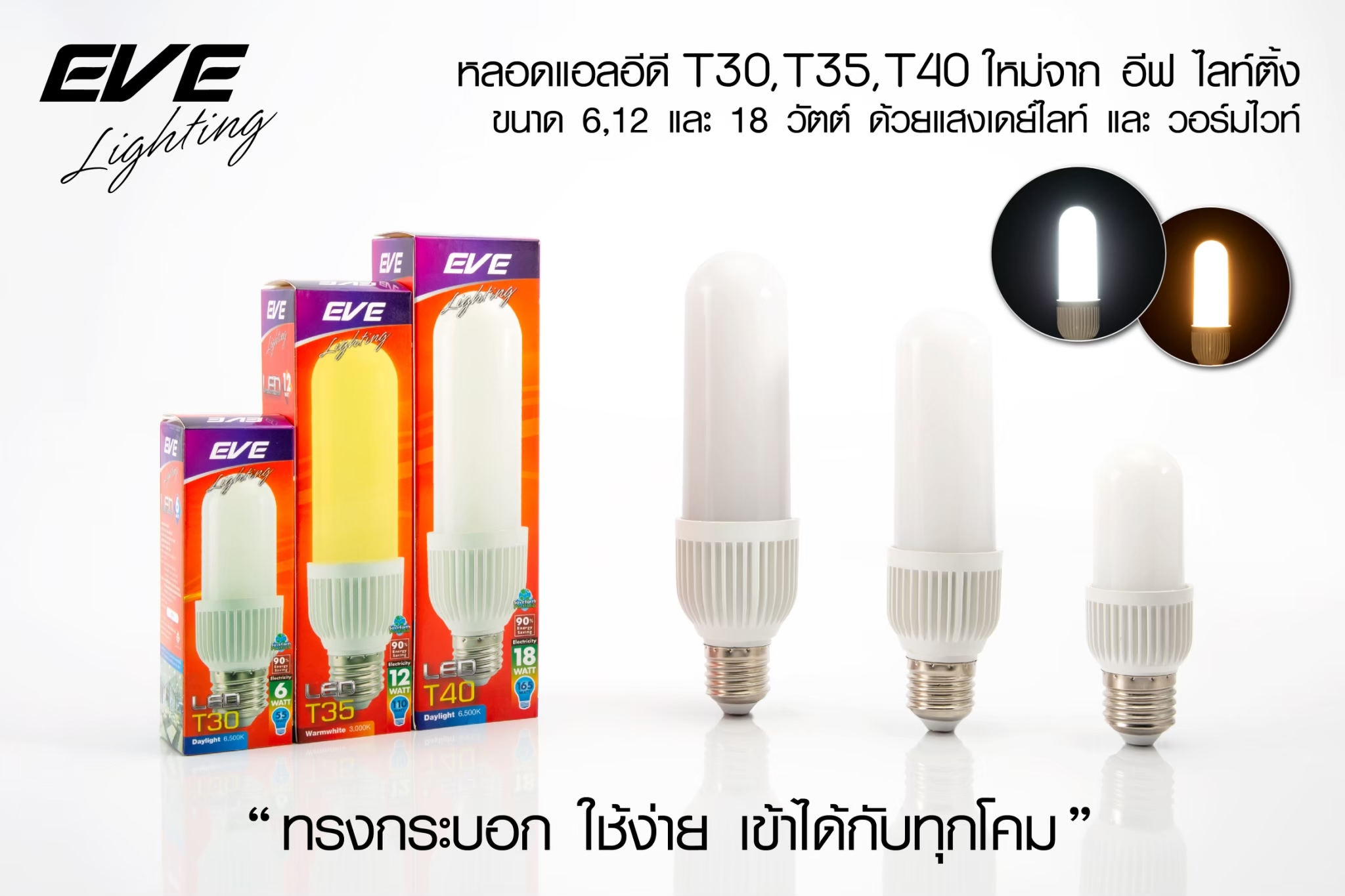 LED T30 E27 หลอดแอลอีดี T30 ขนาด  6-18 วัตต์ แสงขาวและแสงเหลือง (35,000 ชั่วโมง) แสงออกรอบตัวใช้แทนหลอดประหยัด