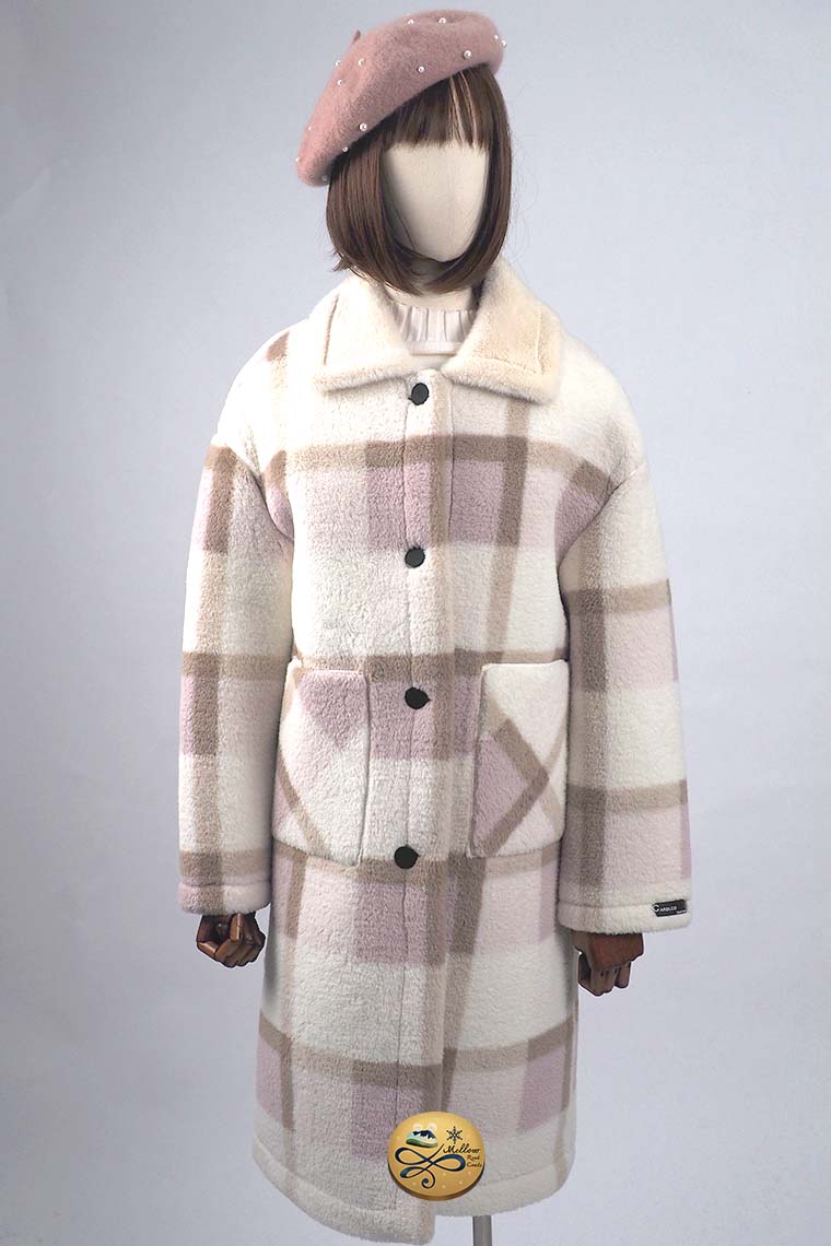 เช่าเสื้อโค้ทผู้หญิง รุ่น  Faux Suede Geranium Pink & Amber Brown Madras Top Coat	905GCL412FAMXXL1