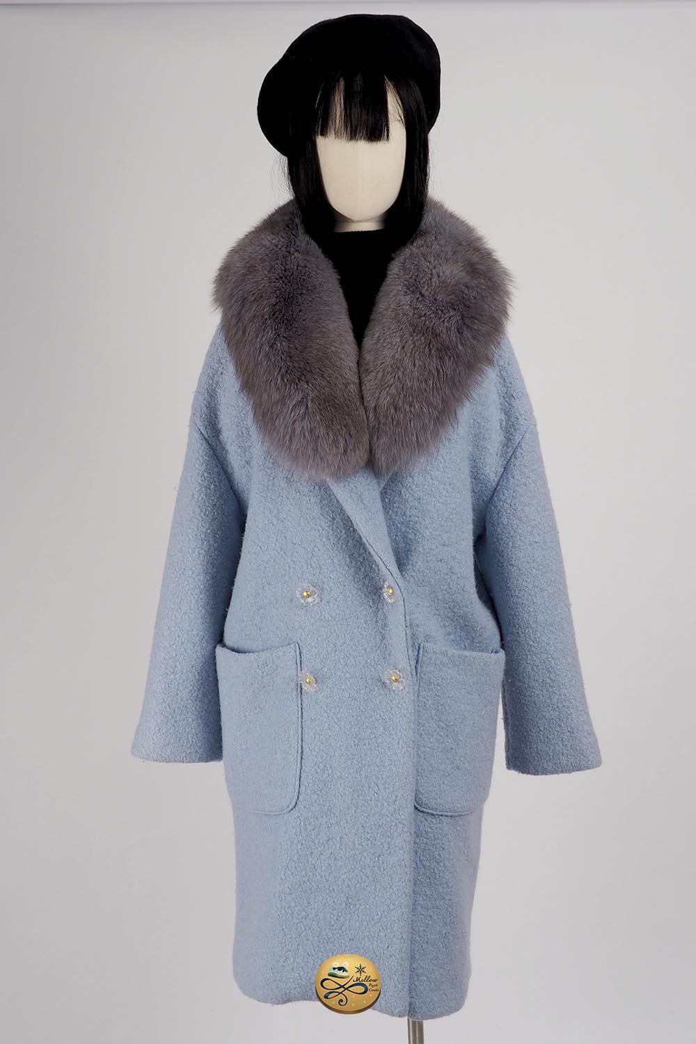 เช่าเสื้อโค้ทผู้หญิง รุ่น Fox Fur collar Tempting Turquoise  Long Coat  2006GCL718FABL1