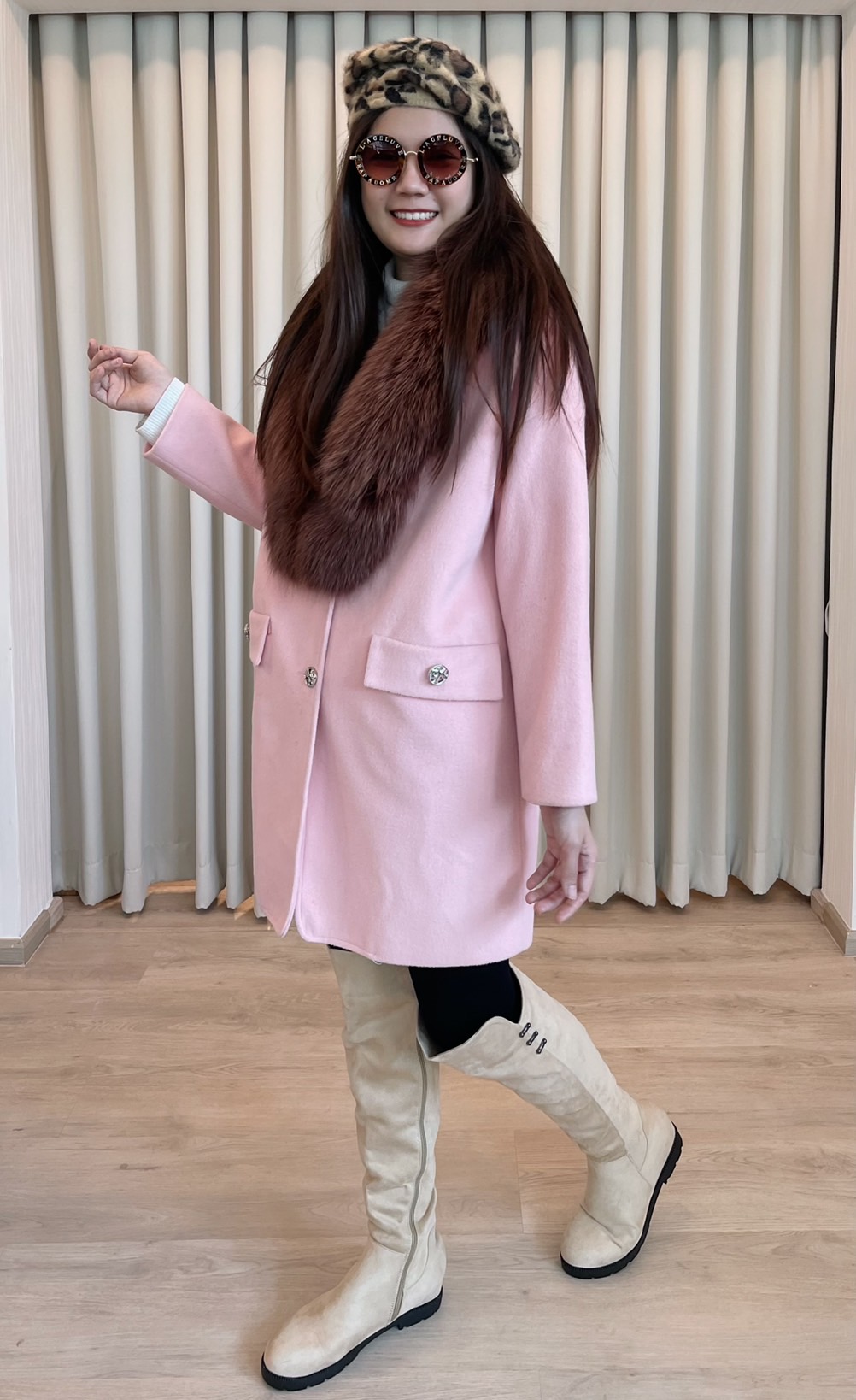 เช่าเสื้อโค้ทผู้หญิง  รุ่น " Aurora Pink Single Breasted Coat"	2107GCL1155FAPK1