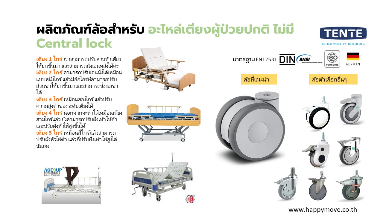ลูกล้อสำหรับเตียงผู้ป่วยในโรงพยาบาล