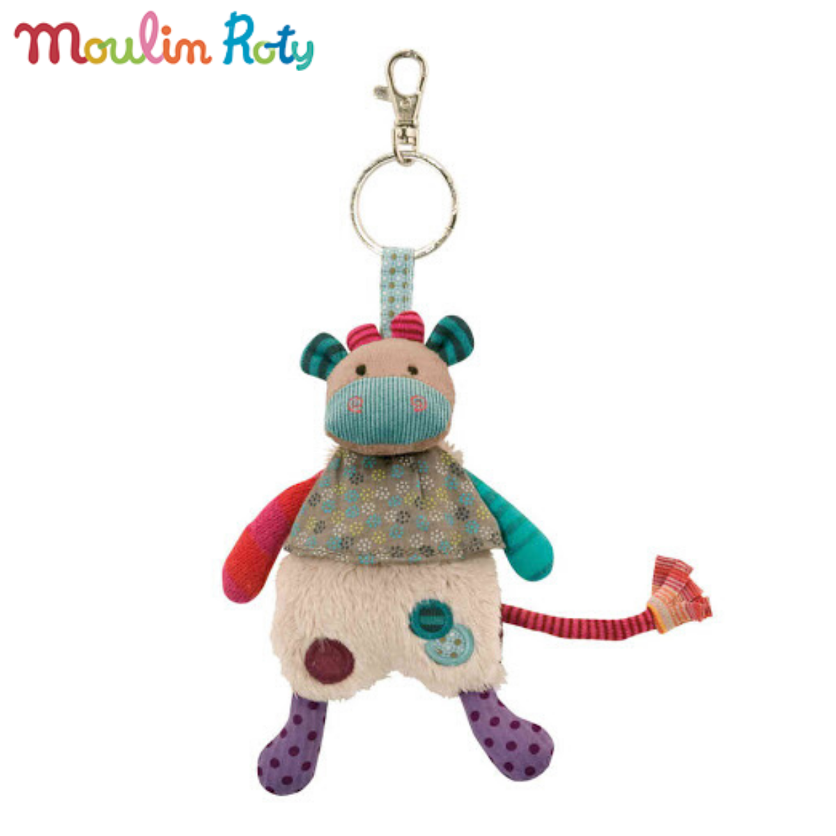 Moulin Roty ตุ๊กตาพวงกุญแจ 14cm. ออร์แกนิค Les Jolis Cow MR-629295