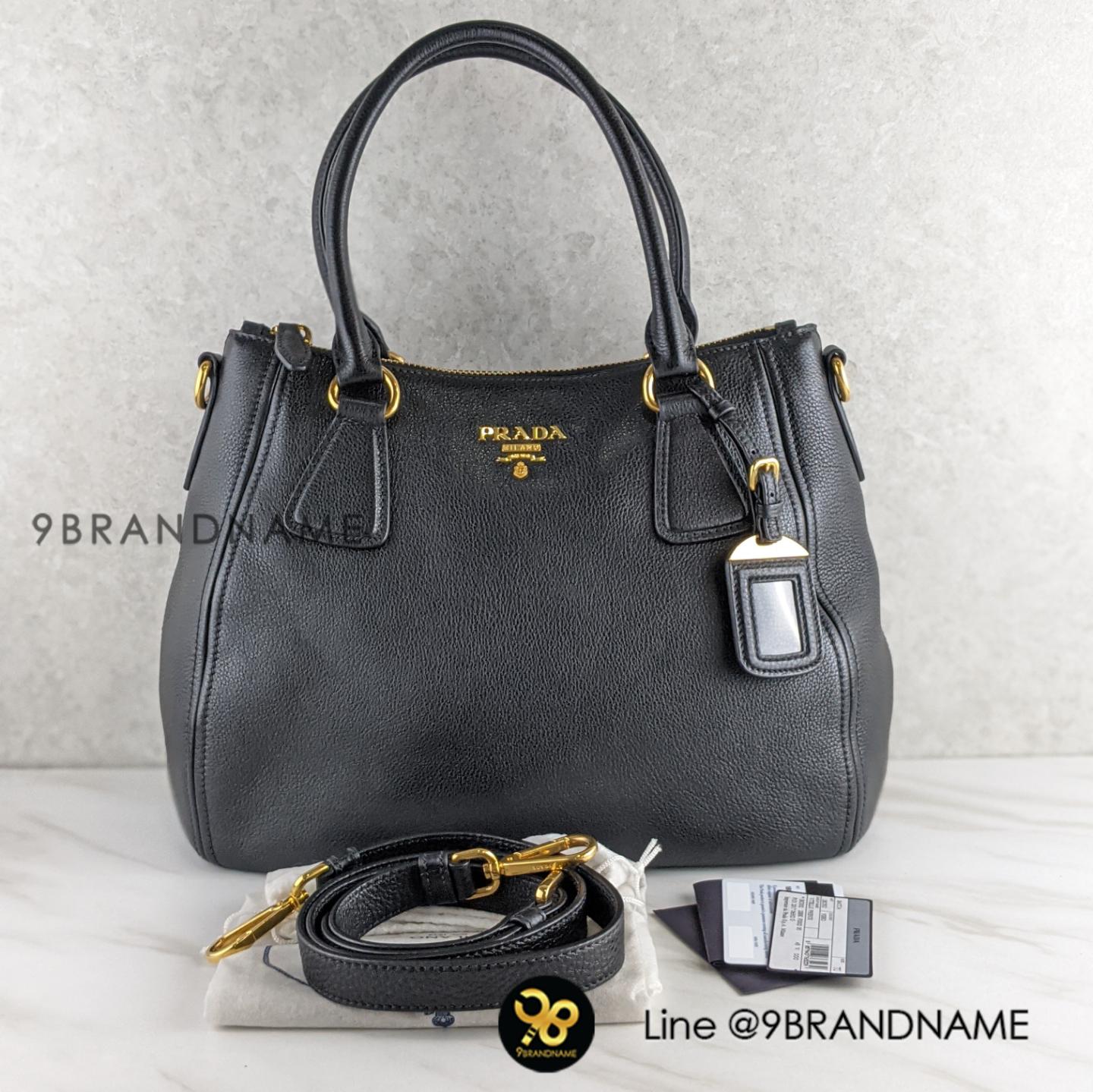 U​SED PRADA Vitello Phenix Leather Convertible Bag- Black 1BC032 Saffiano ปี2017